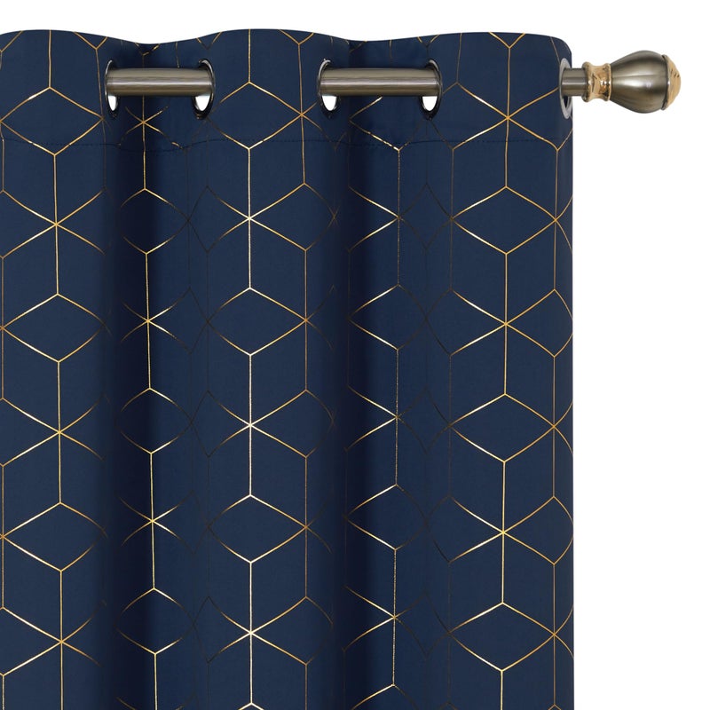 Deconovo Grommet Blackout Curtains, Room Darkening Gold Diamond Drapes, 2 Panels, Navy Blue, 42W x 63L Inch, for Bedroom and Living Room - Image 1
